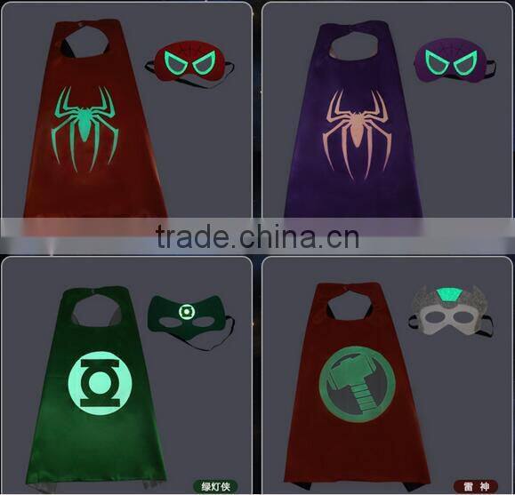 Quality Customized Luminous Logo Printing Glowing in Dark Superhero capes and mask