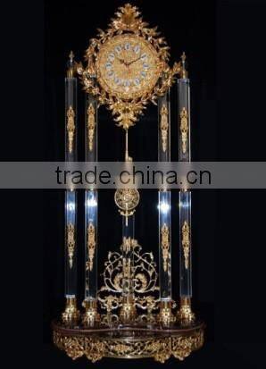 Elegant Crystal Clock, Emperador Marble Clock, Ormolu Gold Gilt Clock