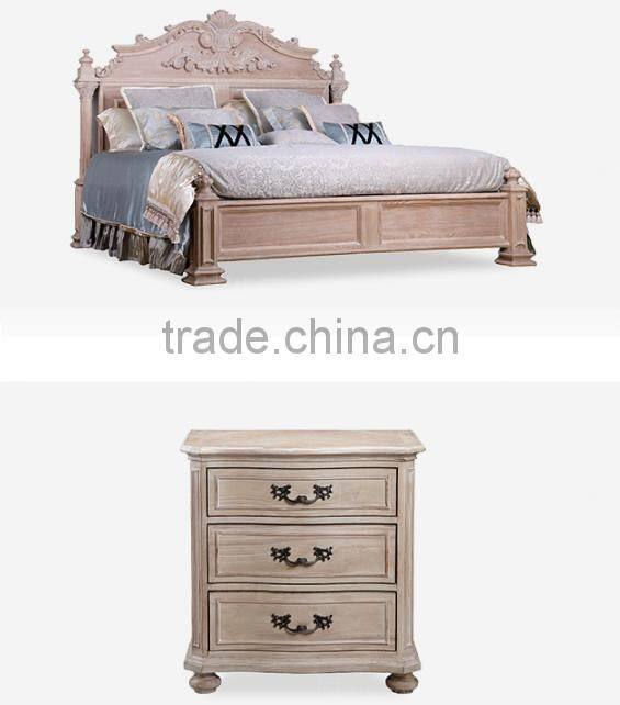 New design original wood color solid wood hand carved double bed