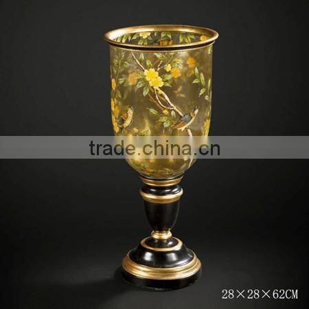 Floral Painted Wooden Candlestick Holder, Elegant Home Decorative Floor Standing Candle Holder,Unique Design Art Painting Crafts