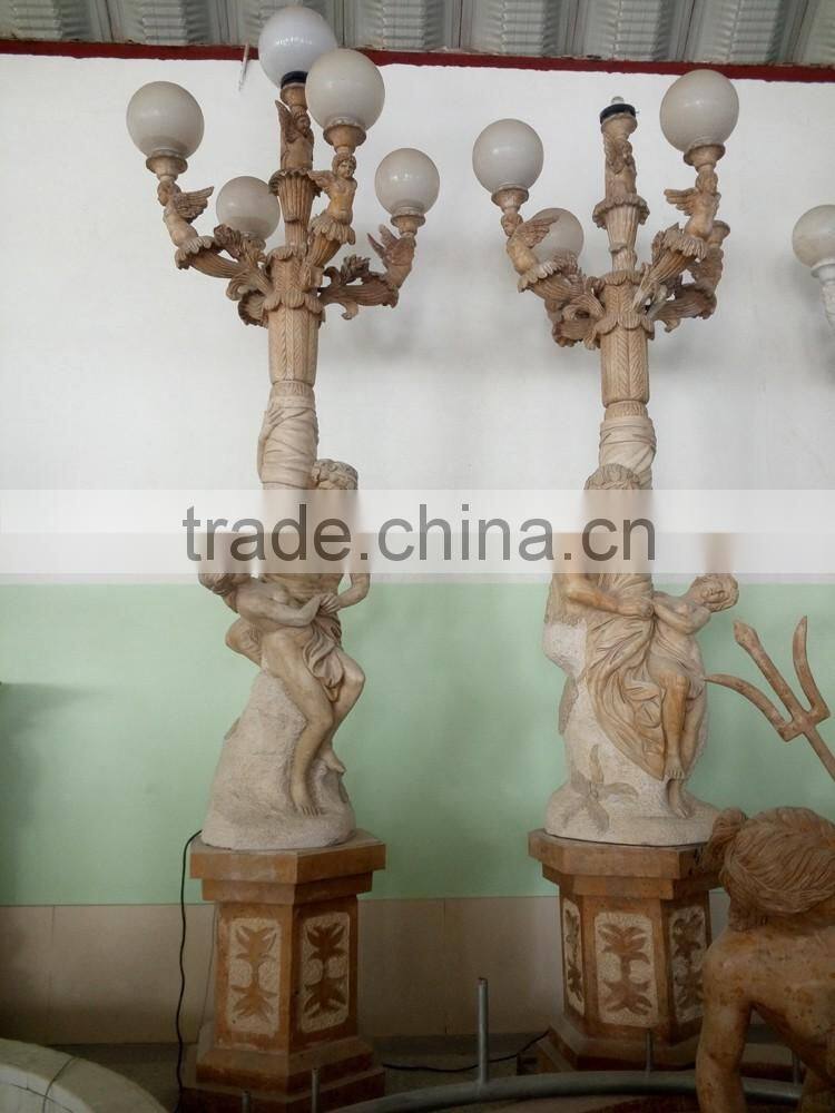 Classic hand carved white marble lady sculpture lamp for sale