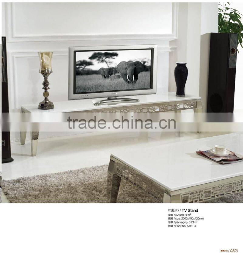 E360 Living Room Furniture Stainless Steel Marble l Shaped TV Cabinet