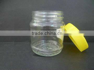 clear storage jar for honey, empty glass bottle