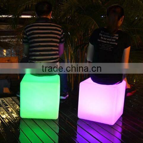 PE material 16 color changes glowing led cube chair /rechargeable light up ledcube stool