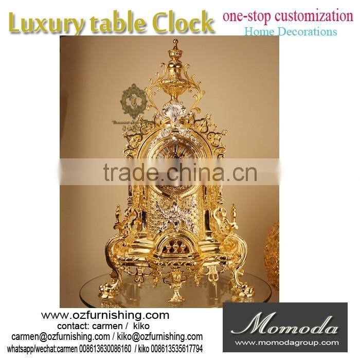 momoda Luxury Royal braroque style gold decorations antique classic home marble basic metal copper desk clock