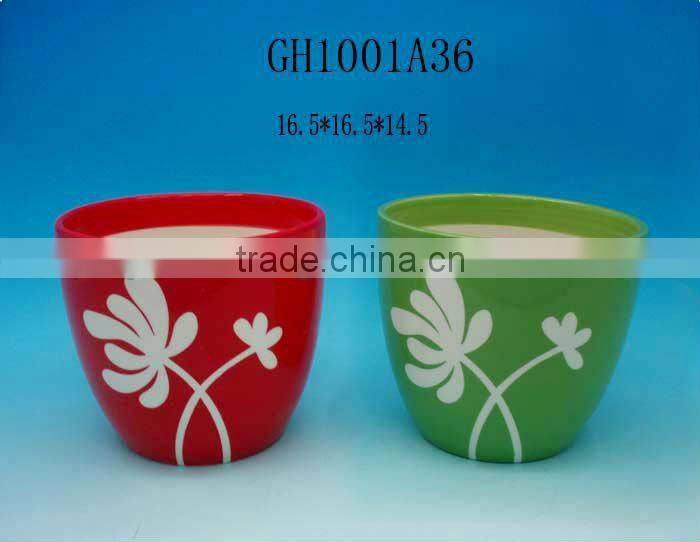 6.5" Green Ceramic flower pot
