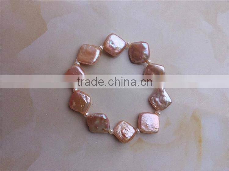 10-12mm pink diamond shape freshwater pearl bracelet
