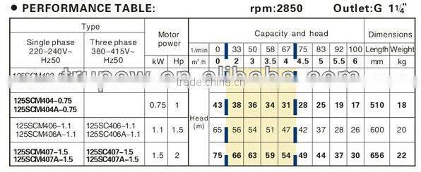 125SC4 Series Deep Well Submersible Pump