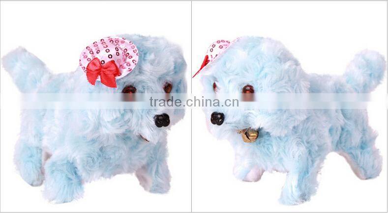 wholesale plush electric walking dog toy for kids barking walking backwards with flash eyes