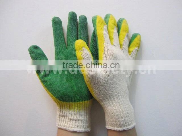 DDsafety 2017 Knitted Gloves Cotton Gloves With Green Latex Glove Safety Gloves