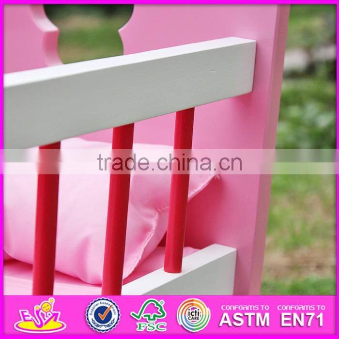 2016 Best design kids wooden toy 18 inch doll bed W06B052