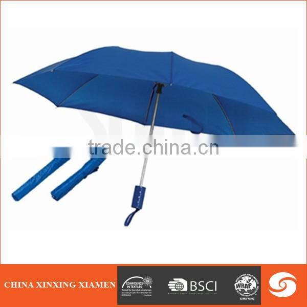 Blue polyester material cheap auto open 2 fold umbrella for outdoor