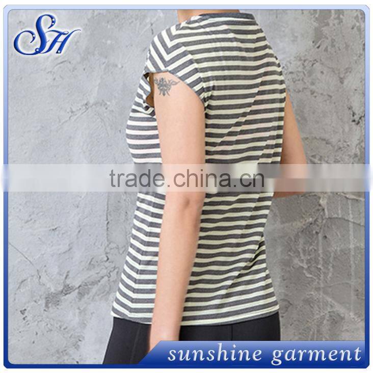 2017 Summer running sports t-shirts Horizontal stripe T-shirt