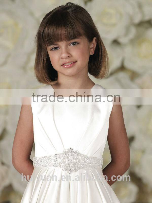 new high quality round neck off shoulder satin long children's dress