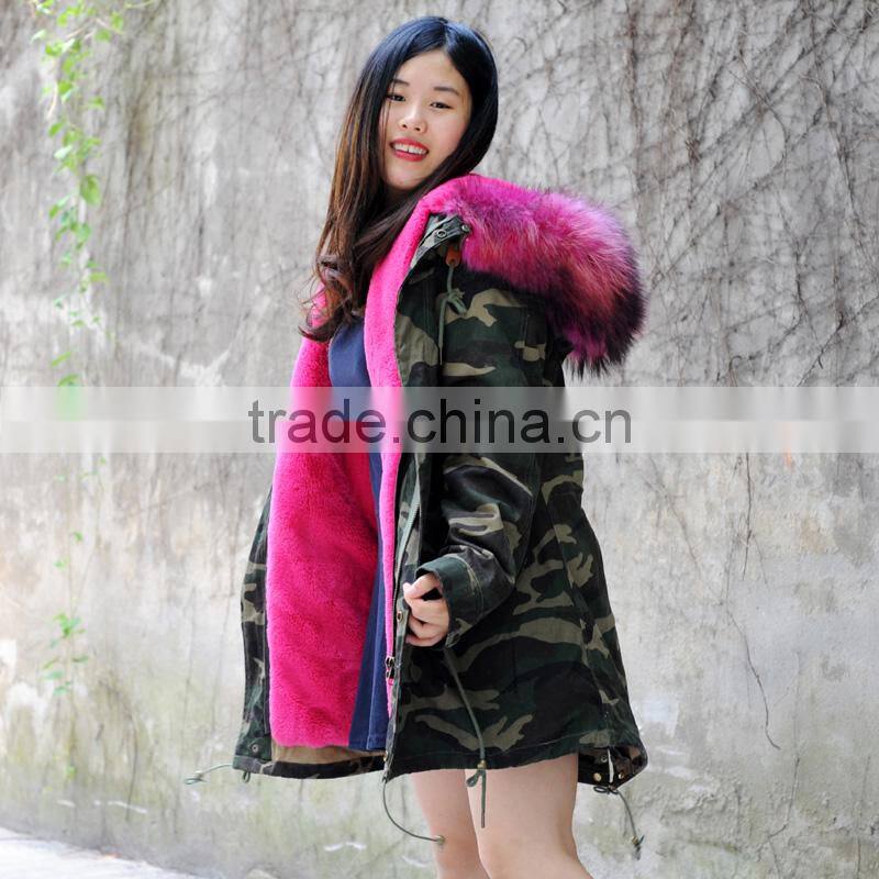 CX-G-P-11 Hot Selling Fur Coat Factory Raccoon Collar Fake Fur Parka Coat