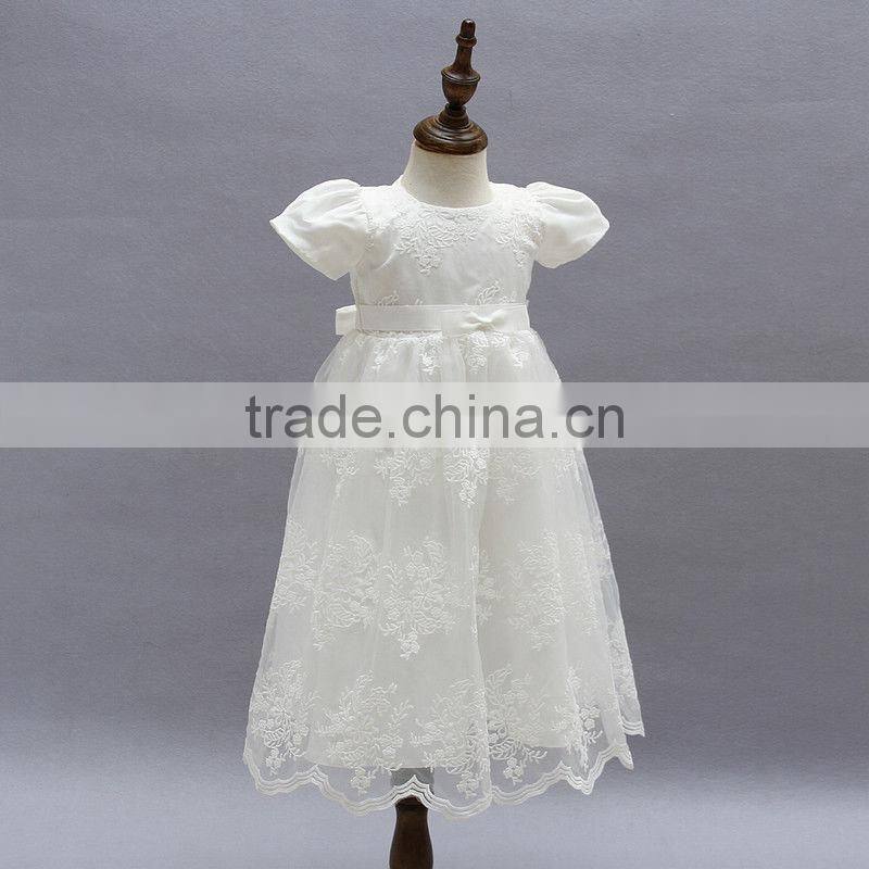 New arrival baby Clothes wholesale Hot sale tulle cheap 2017 Children's Boutique short sleeve white summer elegant dress