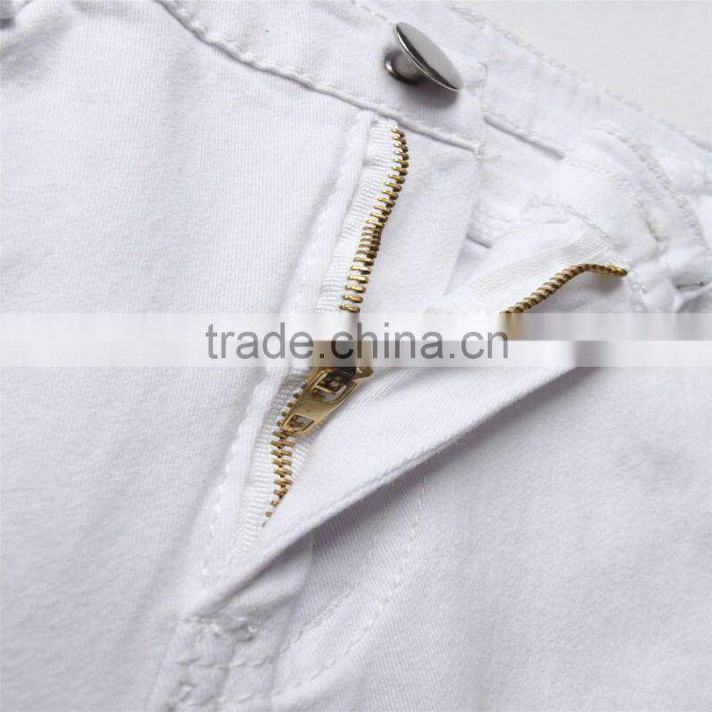 2016 Hot men's fashion men's jeans white jeans hole personality male personality zipper pants beggar