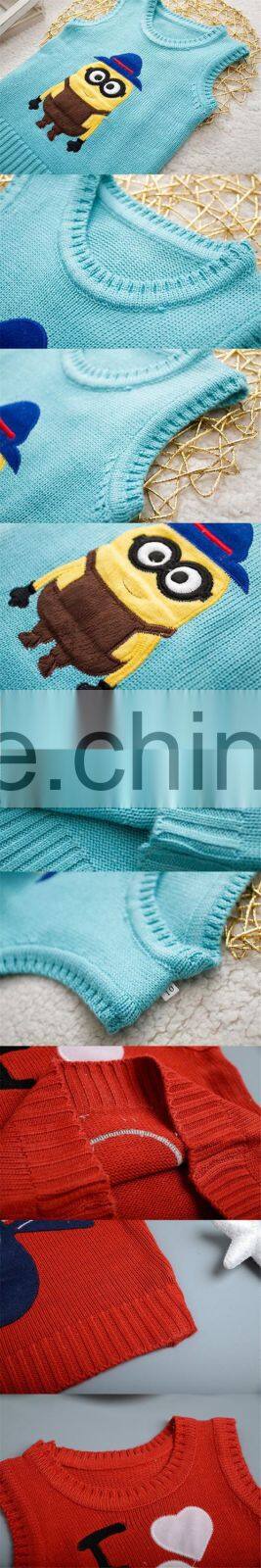 Latest crew neck boys computer knitted embroidery design baby sweater vest