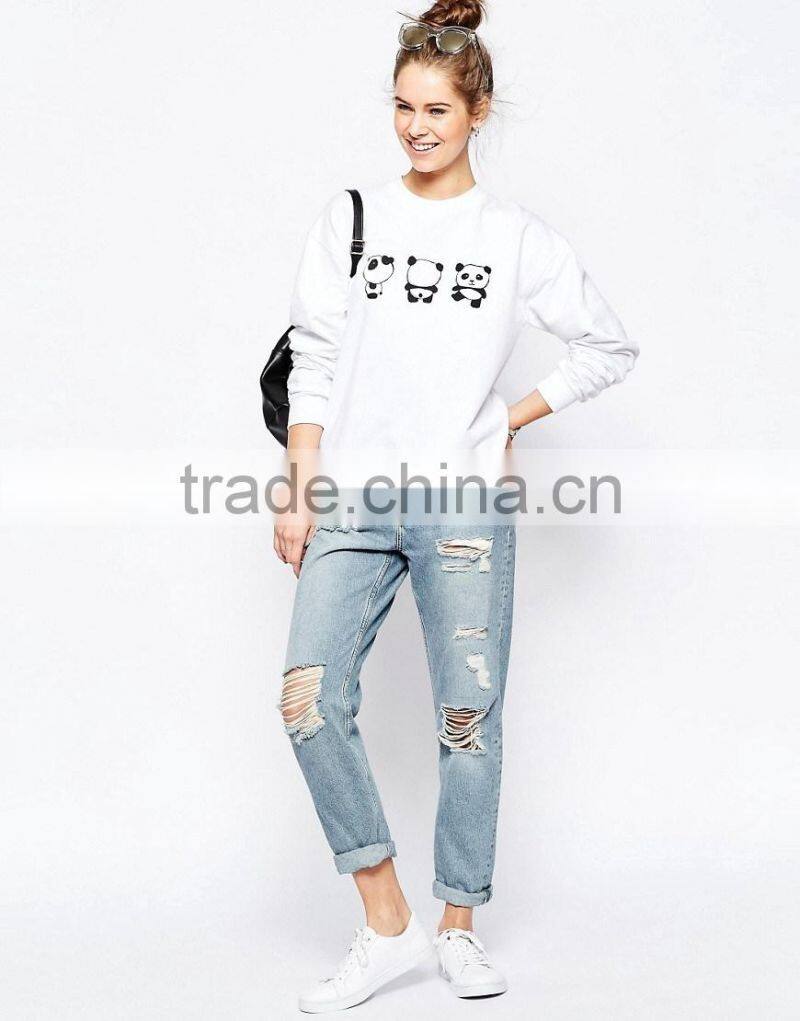 New design comfortable cute panda printing sweater for ladies