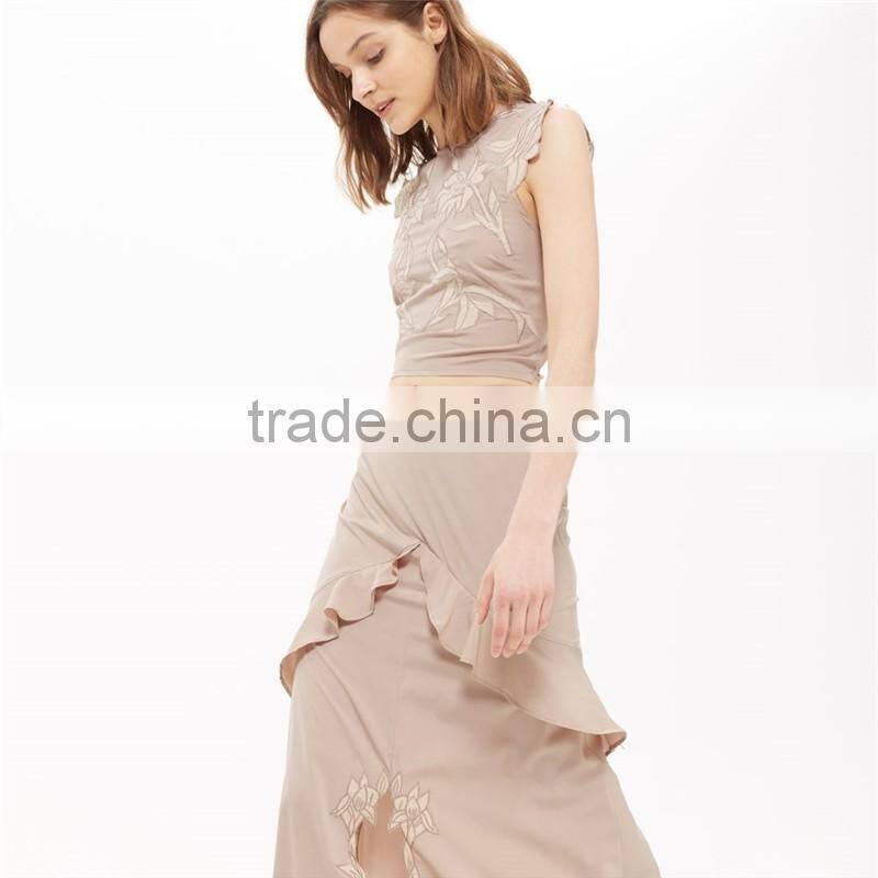 Factory price hot sale lace ruffle pencil women skirt long maxi