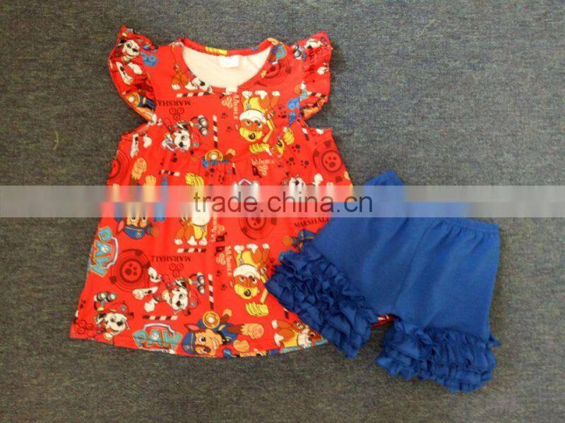 2017 Wholesale children's boutique clothing summer ruffle girl outfits wholesale icing ruffle shirt clothes sets