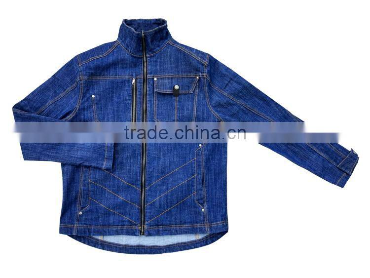Wholesale spring jacket multi pocket jeans jacket Dark-blue men denim coat