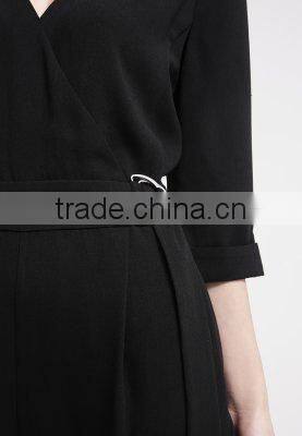 Casual black v-neck with belt one piece suit design trousers