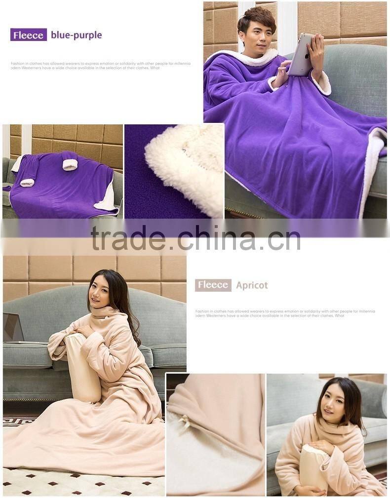 Solid color blanket with sleeves small fleece blanket