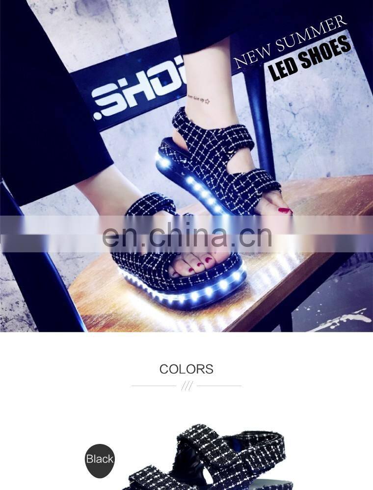 New design 7colors light shoes Comfort Low Platform Womens Summer Plaid USB Charge Led Luminous sandals Ladies LED shoes