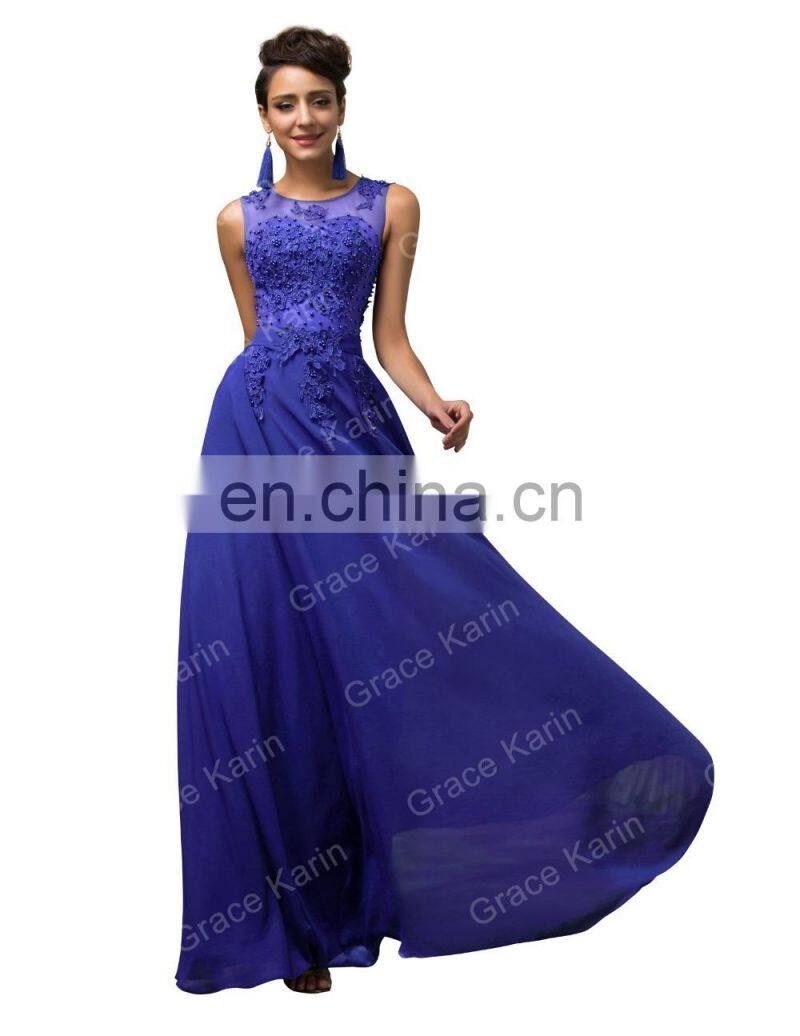 Grace Karin Long A-line Chiffon Sleeveless Women Formal Wine Red Prom Dress abendkleider CL007555-5