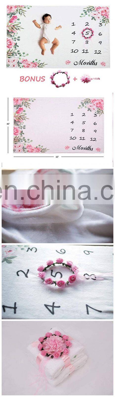 Premium Soft Fleece Monthly Milestone Blanket Personalized Baby Blanket for Newborn Baby Shower Photography Infant Blanket