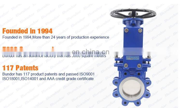 Bundor 2 inch Rising Stem Flange lug knife gate valve price list 4 PZ41X-16C knife gate valve