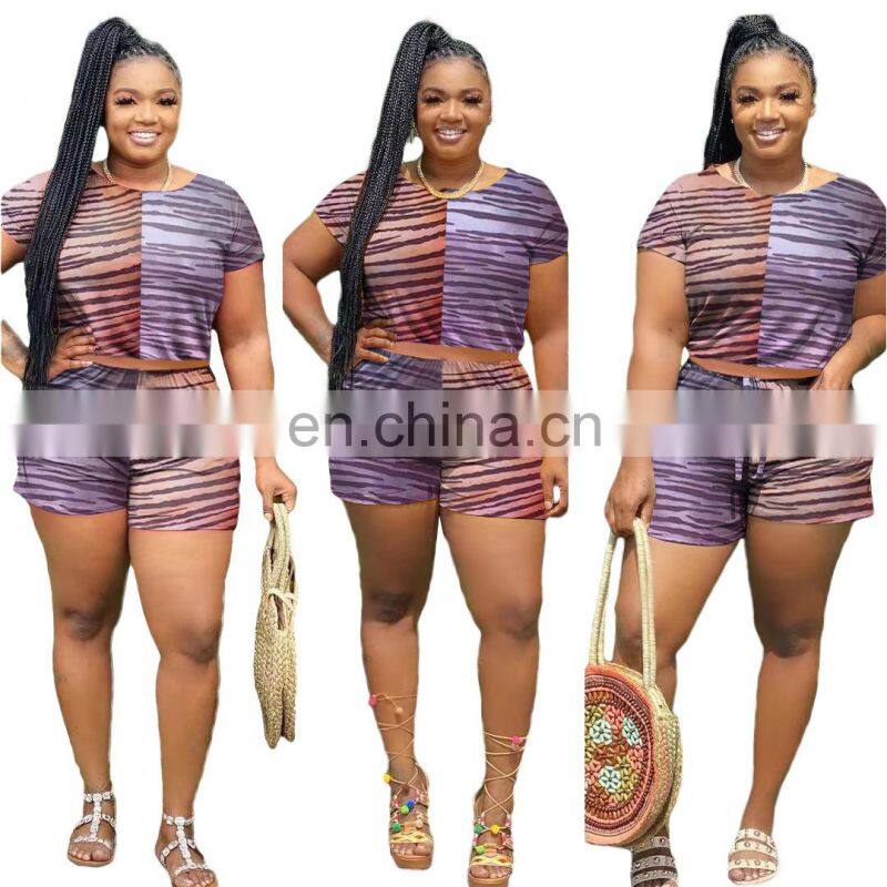 Summer new fashion sports and leisure plus size women's printed short-sleeved shorts suit wholesale custom LOGO