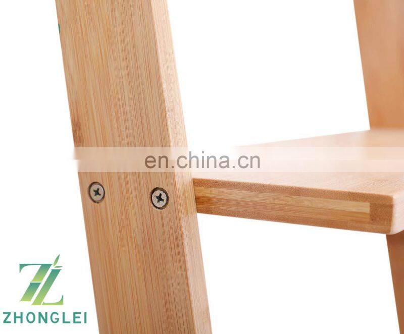 Bamboo Ladder Shelf 5-Tier Wall-Leaning Bookshelf Ladder Bookcase Storage Display Shelves for Living Room Kitchen Office