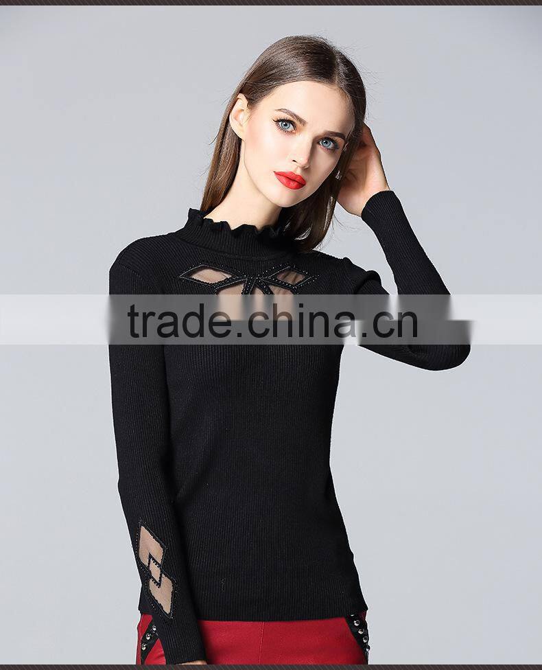 Special design see through look pullover collar sexy knitwear for Fashion leads