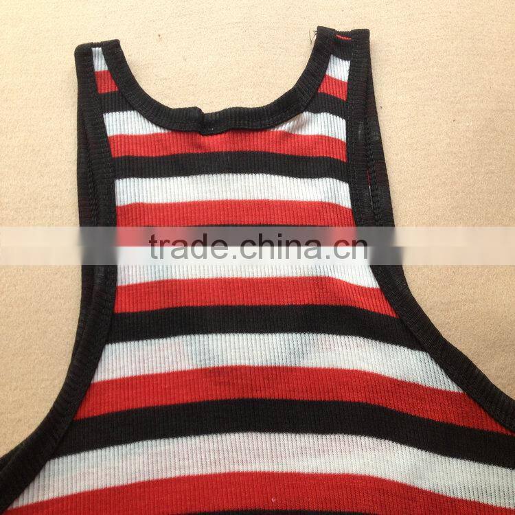 0.7USD Stock Cheappest Rib Cotton Colorful Strip Men Running Singlet/ Men Tops ( kcbx004 )