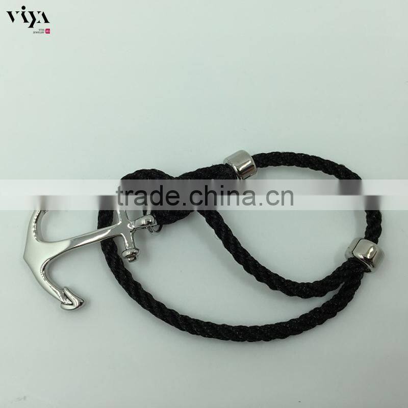 316 L Stainless Steel Colorful Cotton Rope String Leather Anchor Bracelet Fashion Jewelry Black Blue Green Red Purple Nylon Rope