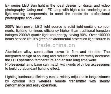 Jinbei 200W Photo Studio LED Continuous Light Source, Sun Light, 5500K 3200K with Remote Control Photographic Equipment