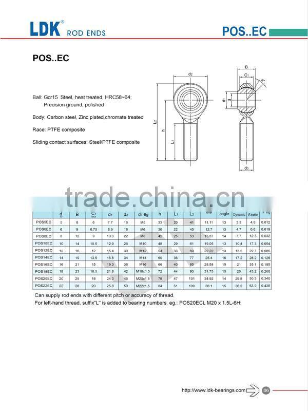 LDK TS16949 Certificated rod ends bearings pos10ec