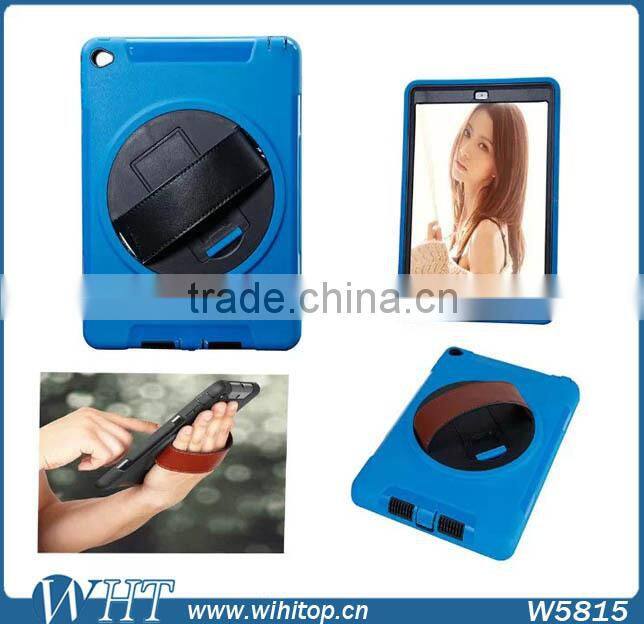 Genuine Leather Hand Strap Rotating 3 Layer Heavy Duty Hybrid Armor Case for iPad Mini 1 2 3, with Touchable Screen