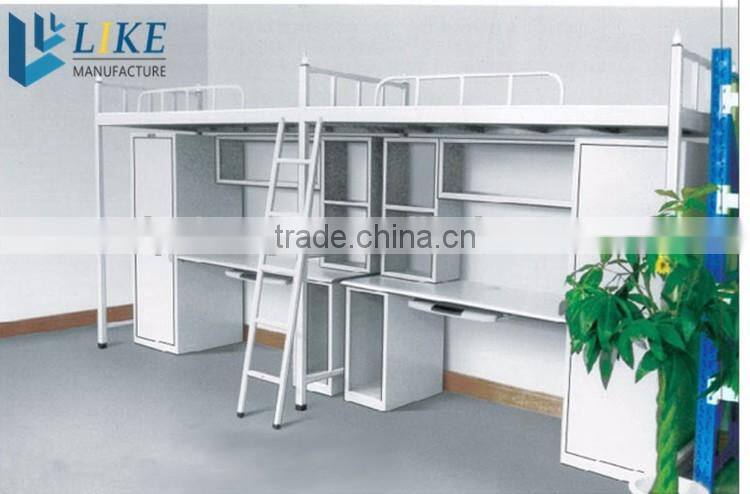 Bunk bed with desk and wardrobe School students metal bed for school