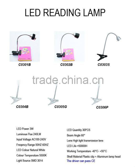 Made in China shadeless table lamps flexible bed reading light