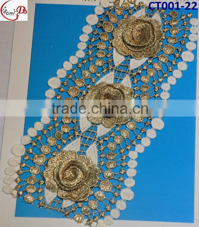 2015Hot Selling Fashion golden Lace Trim for party wedding dress OEM CT001-19