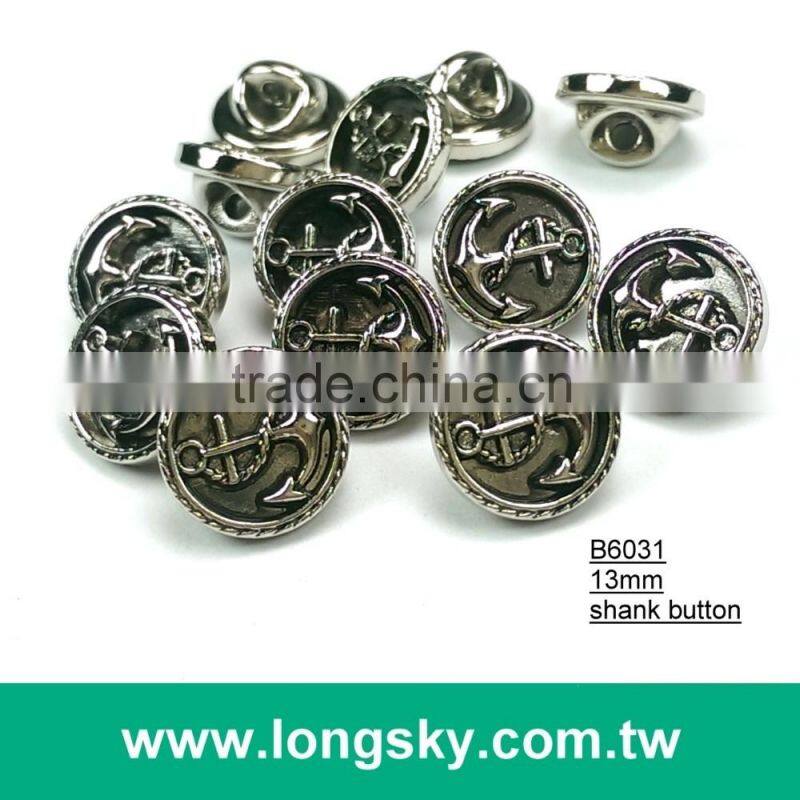 (#B6031/13mm) Sea anchor pattern on gold plated abs button with shank for navy style clothing