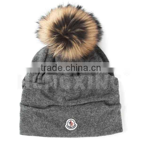 Custom grey wool pom pom beanies