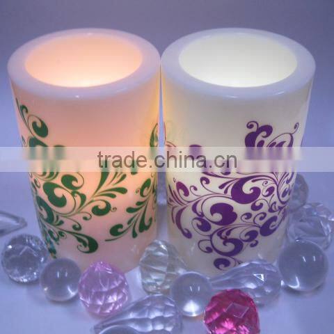 plastic beautiful printing pillar flameless decorative led candles