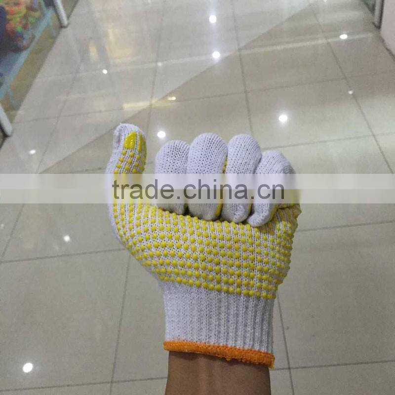 Single side yellow PVC dotted cotton glove,cotton glove for working