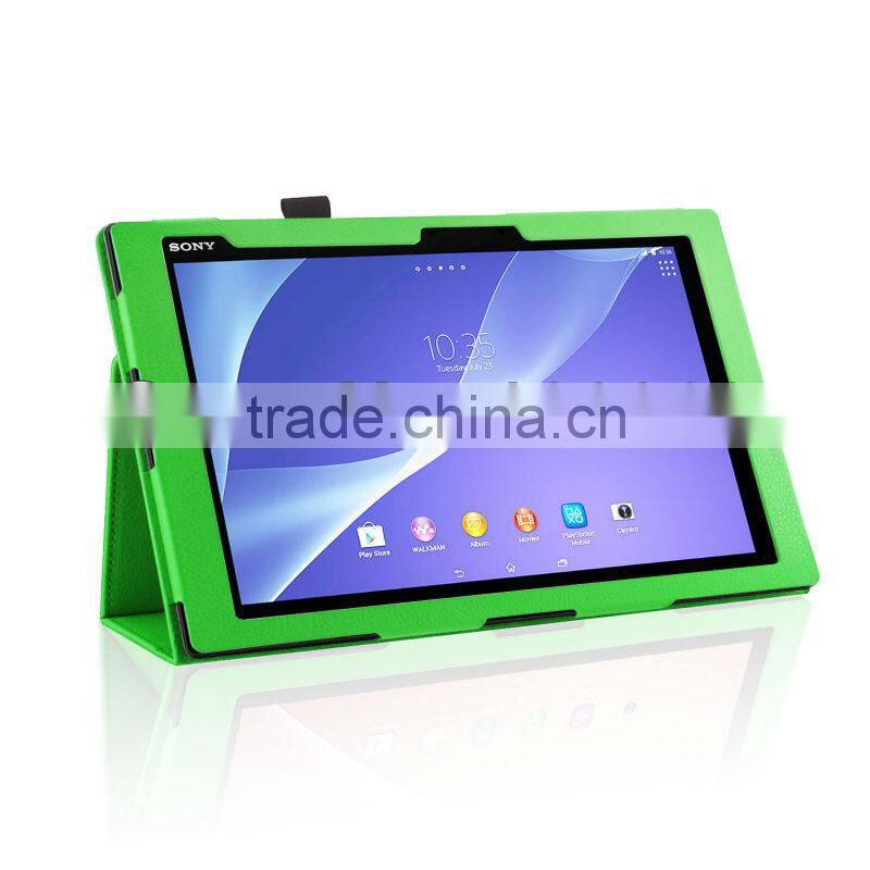 Free Shipping,Folio Leather Auto Wake Sleep Smart Cover Case For Sony Xperia Z2 Tablet 10.1'' Leather Case(2014 Model),Green