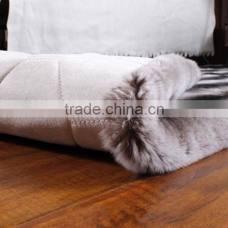 2016 Classic Design Chinchilla Rex Rabbit Fur Carpet Striped Fur Sofa Blanket Home Luxury Sheet