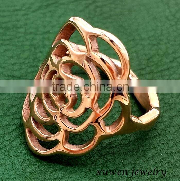 women laser cut flower shape stainless steel rose ring